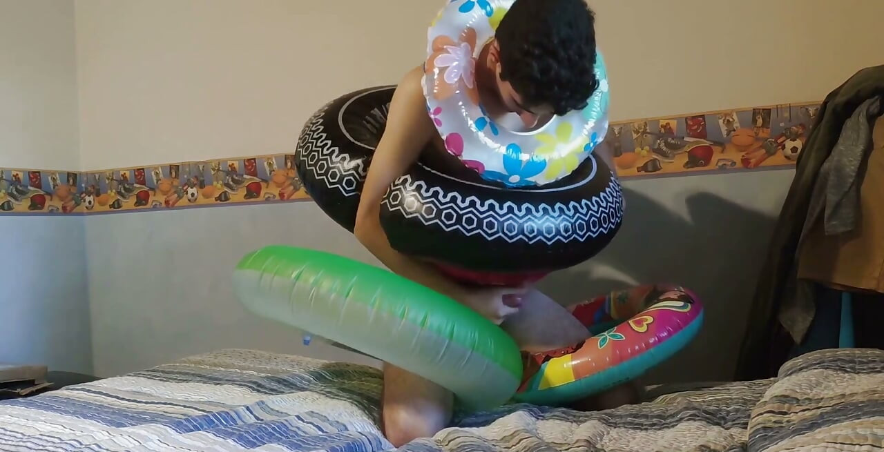 Blowing up, Playing and Jerking off with My Inflatable Swimring Collection