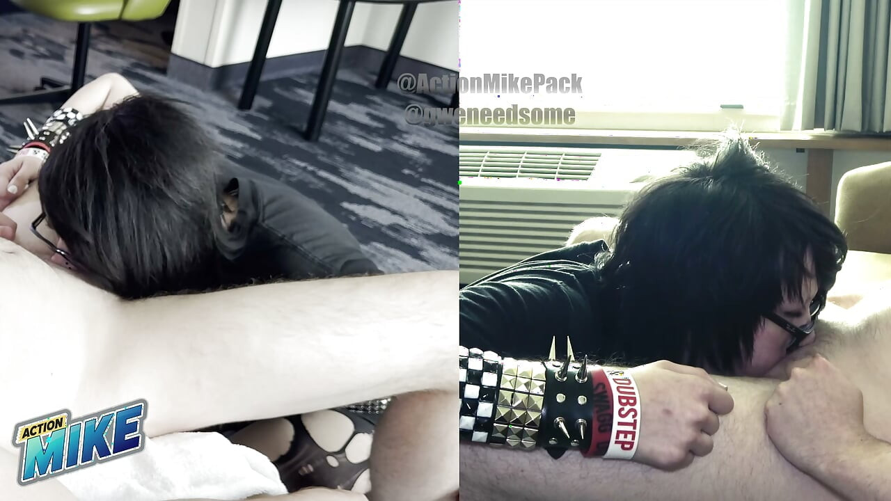 18yo Emo Dream Girl Gwen Shows Off Impossibly Sloppy Deepthroat and Ballsack Sucking