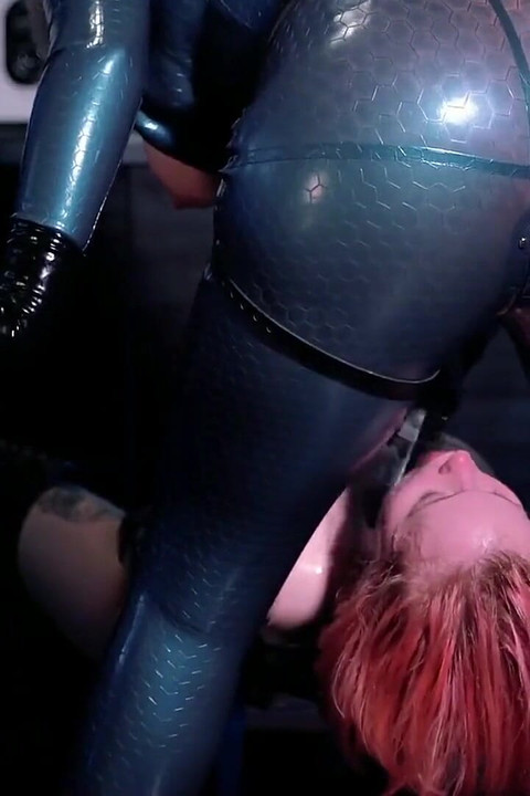Strap-on Suck and Facesitting in Latex Catsuit Femdom Video