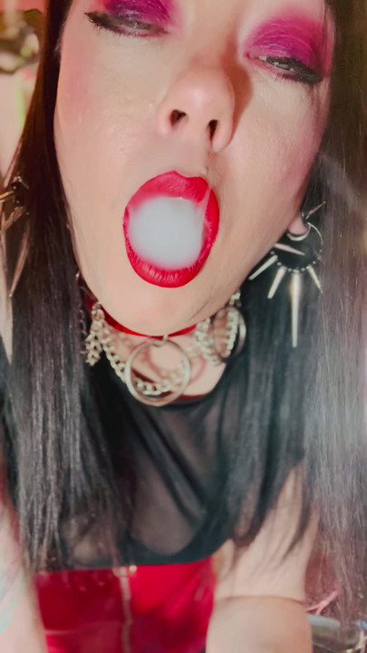 18 Rings! The Only Smoking Queen You Need Smokes A Cigarette In A Leather Skirt - OMI OME Dangles Drifts | Clip 1