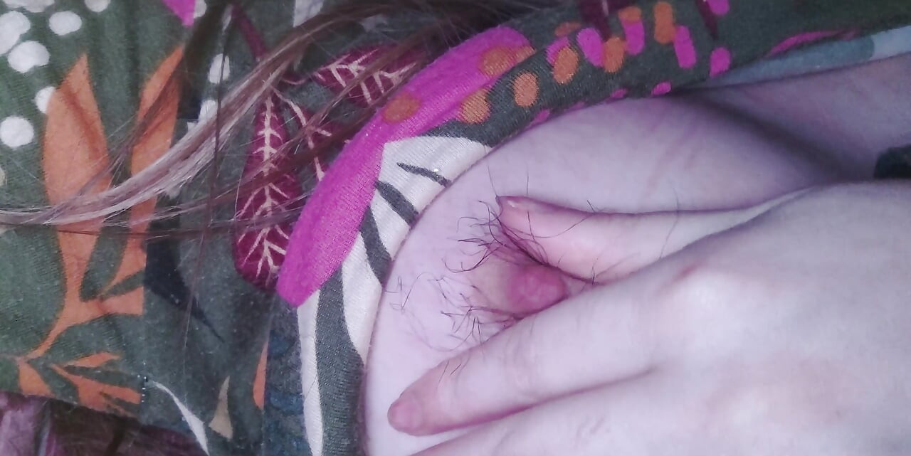 Stretching, pulling, pressing my hairy nipples