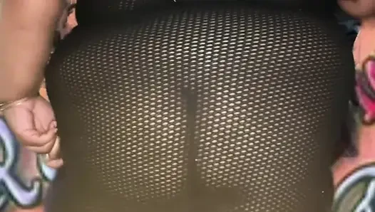 Net Dress Tease Short: Ebony SSBBW Shows off Curves in Net Dress