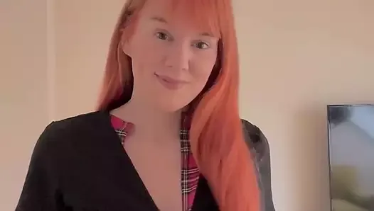 Redhead schoolgirl playing around with herself at home