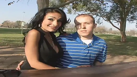 Busty woman cheats on her husband while he watches
