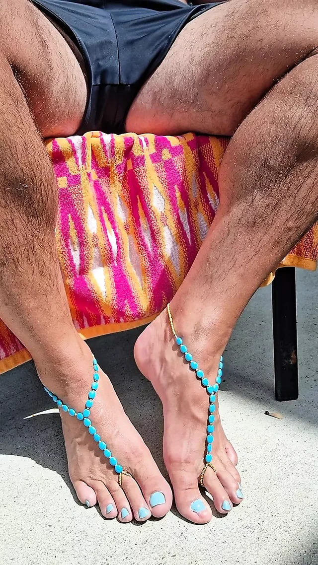 Sitting outside in the sun showing off my barefoot sandals and toes