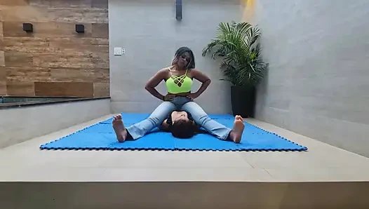 Belly and chest sitting by veronica and her slave