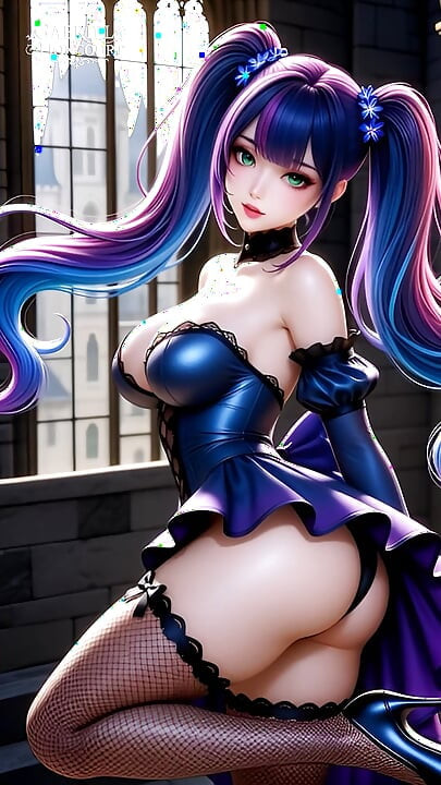 Hentai gothic girls with dyed hair showing off their big tits