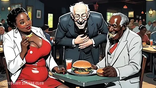 Elite Cuckold Club: Herrin ebenholz BBW erfüllt die Träume alter reicher Cuckolds. Cartoon, visual novel