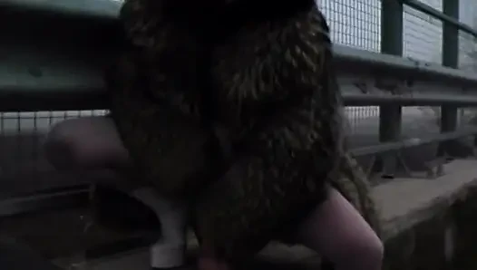 Horny MILF Stuffing Huge Dildo in Highway Adventure