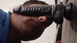 Gay bottom huge dildo sucking