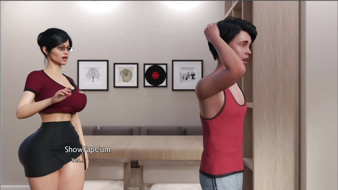 Walkthrough 3D game: student caresses the of a very beautiful woman with his tongue