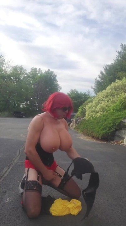 Iconic moment from "DeeDeeSlut69 Crossdresser Wearing a Yellow Dress in Public then Stripping"