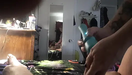 Sexy redhead throats cock and pumps pussy