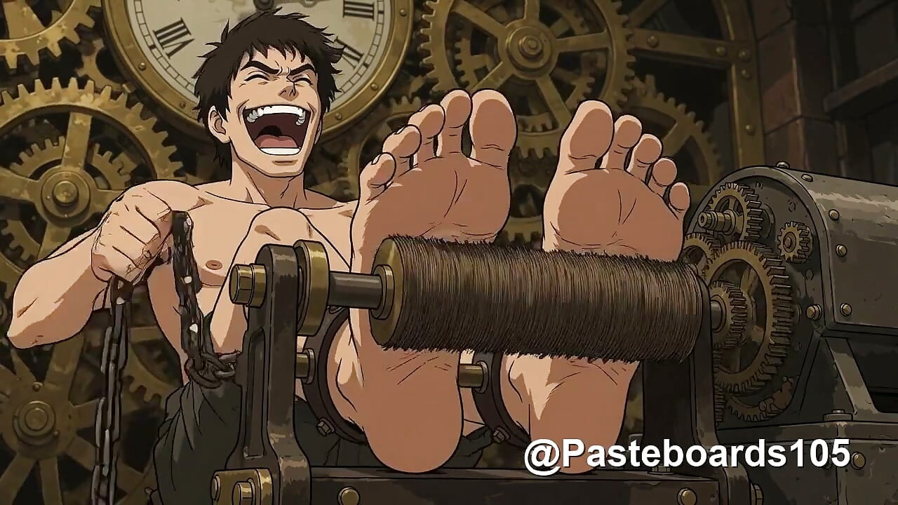 Stocks And Spinning Brushes - Muskelkerle lachen sich durch einen Fuß-Test (2D Anime)