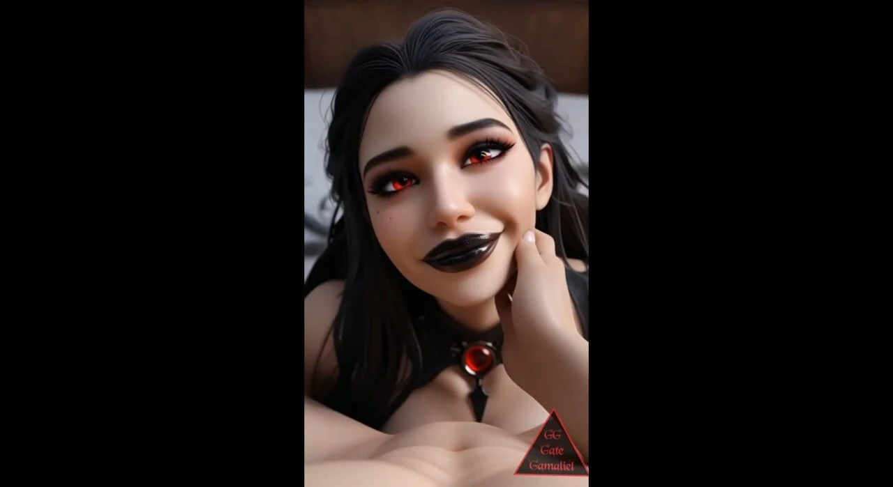 Red-eyed dark-haired sexy vampire – finger sucking, blowjob, anal fucking & cowgirl riding with fangs  ( AI Generated )