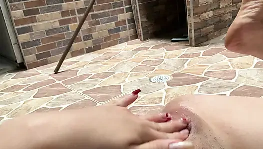 Woman in close-up masturbating pussy before school Real orgasm