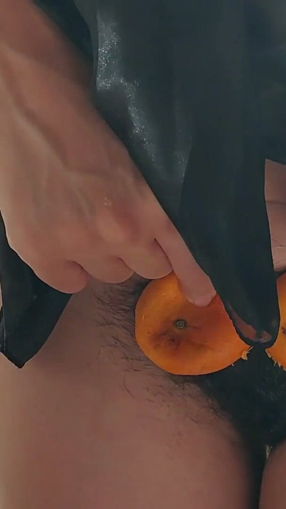 Hot wife hairy pussy orange juice play 💕Sexy girl hairy pussy , big ass, big tits, big nipples | Clip 1