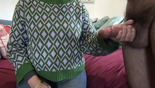 Real stepmother gives handjob to her 40 year old virgin stepson