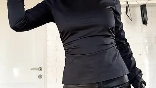 Leather Mistress Makes You Obey Her Middle Finger
