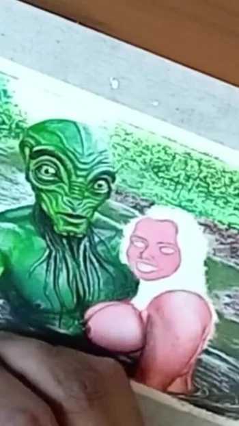 Key moment from "Erotic Art Or Drawing Of Sexy Indian Desi Bhabhi in Love With an Extraterrestrial Alien"