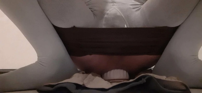 in white pantyhose, she sits on a dildo