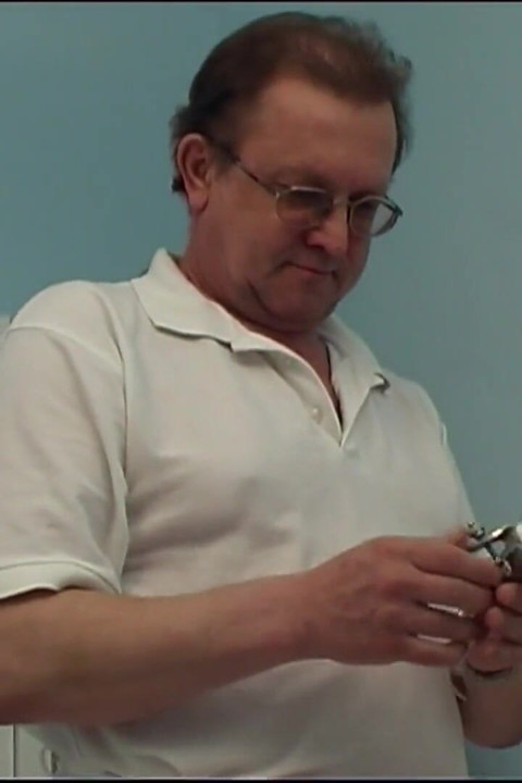Kinky chubby doctor masturbates using medical instruments