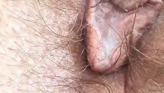 My wife wet pussy, closeup hairy cunt