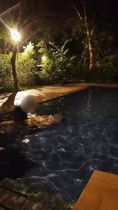 Hot Wife Risking Fucking in Public Pool at Night