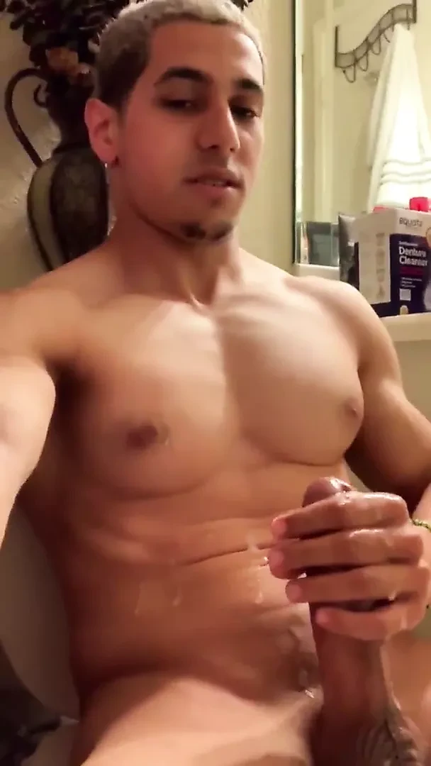 Horny young muscled latino boy cums hige load for his girl