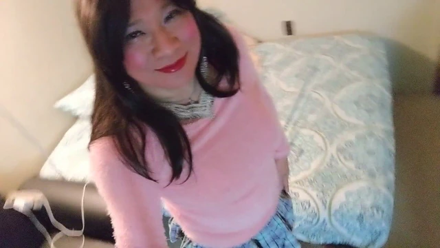 Pink Sweater & Schoolgirl Skirt 2