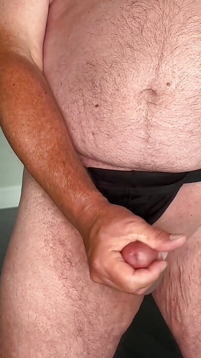 Showing the new Cock Ring Thong and blowing a load
