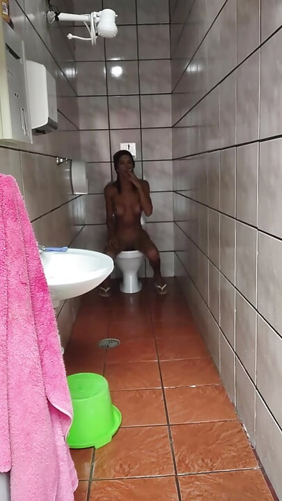 Daniela in the bathroom