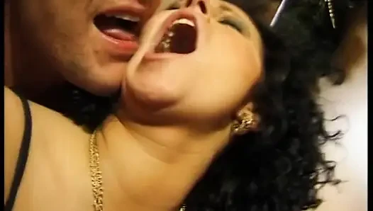 Brunette milf in a bar banged in a double penetration by the waiter and a customer