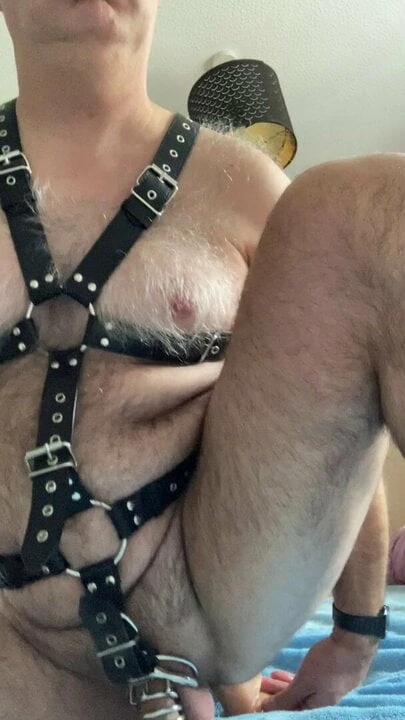 Harness & caged dildo fun