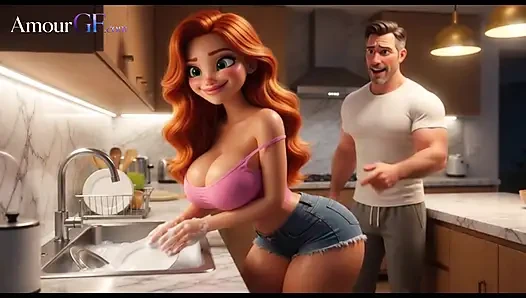 3D анимация пациентка-брюнетка обнажена для интенсивного осмотра гинеколога