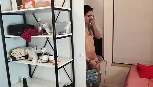 Stepson sniffing his stepmother's panties