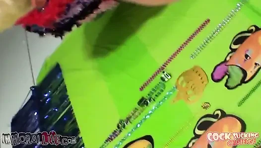 Clash of deep throat queens in cock sucking challenge!