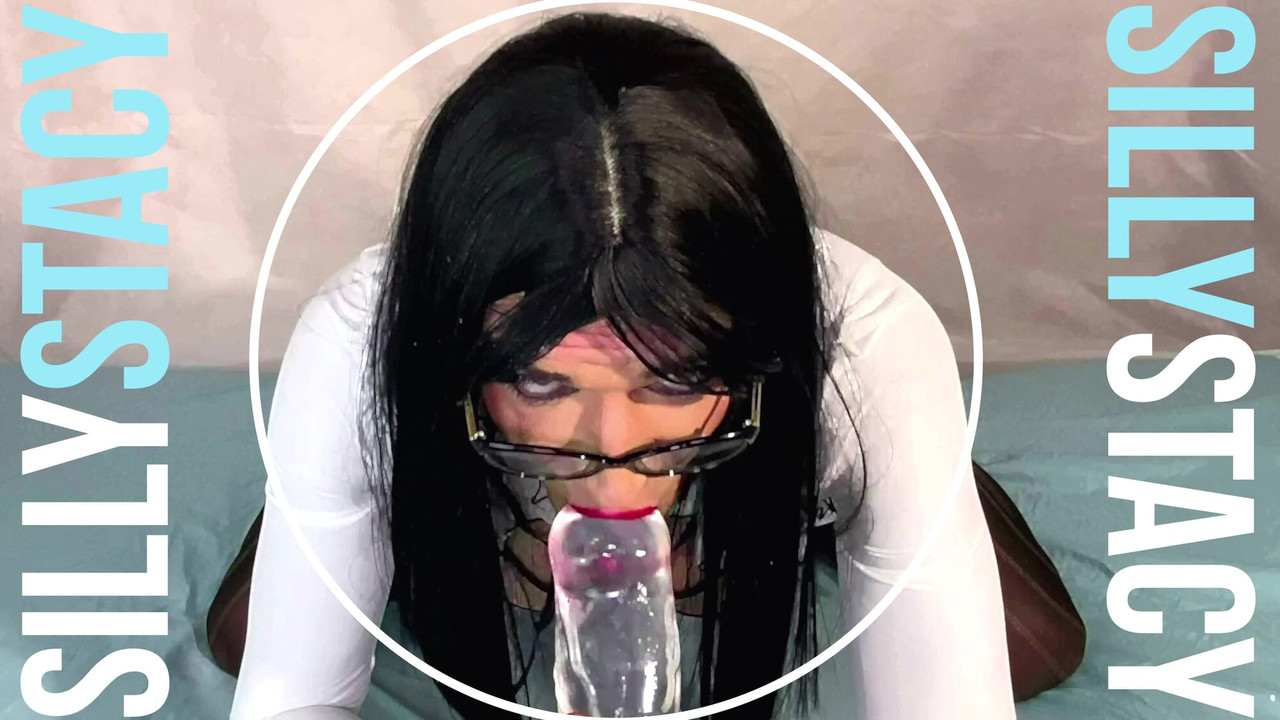 Cute Sissy stretch here mouth by huge clear dildo