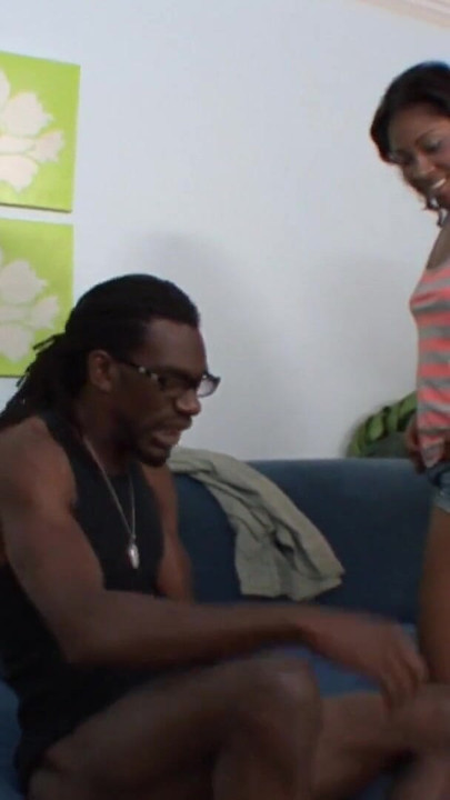 Stunning moment from "Black hunk nails slender ebony babe doggystyle on the sofa"