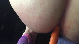 BBW slut pet-fun day car play carrot in ass.