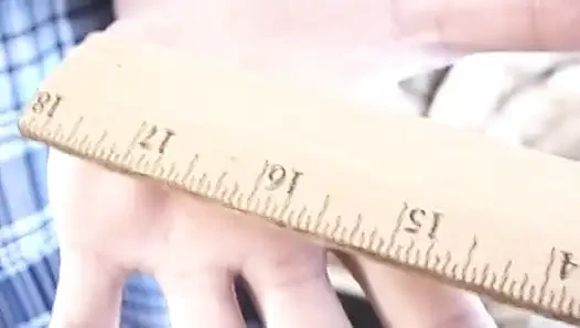 Skinny slut pees on a cup after fucking her cunt