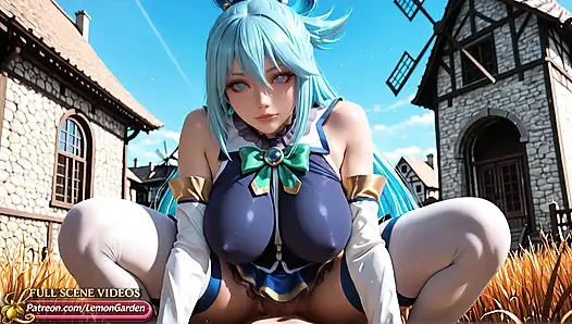 Aqua hot sex in a golden field away from prying eyes Ai generated 3d hentai