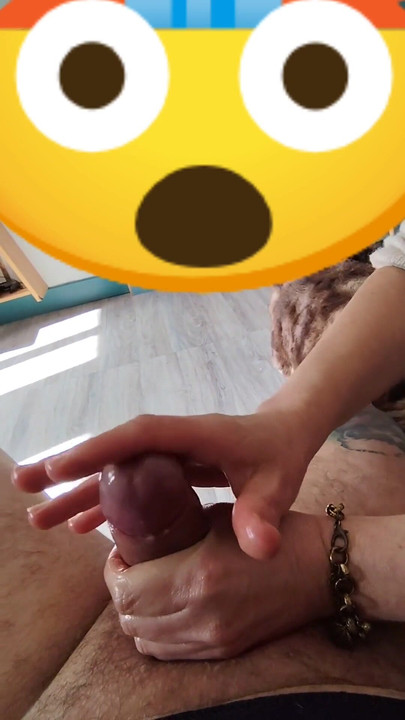Key moment from "My best friend jerks me off to test coconut 😁 oil"