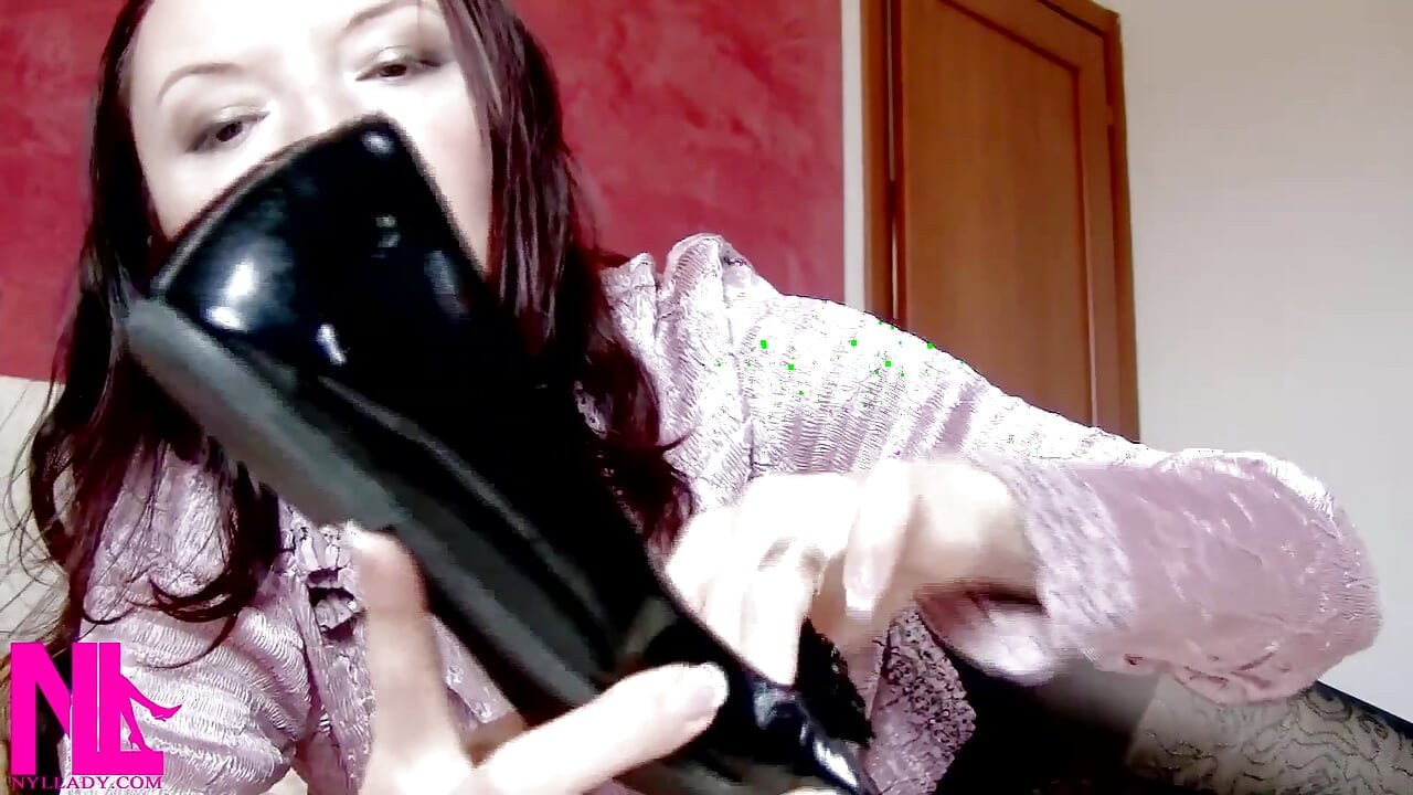 Masturbation Encouragement Dangling in Black Pattent Flats