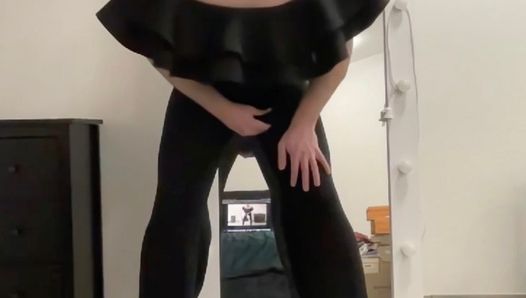 Evening ruffle jumpsuit on tranny sissy boy ready for night