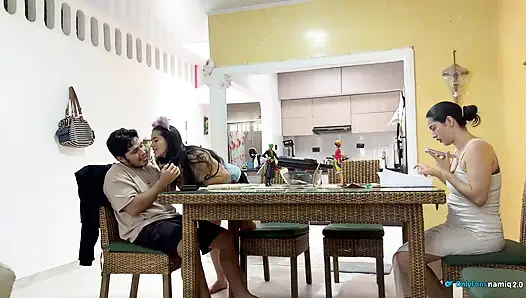 I fuck my girlfriend's daughter 18+ at the table while she doesn't see us!