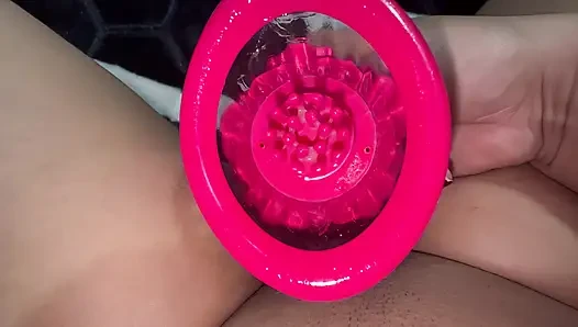 Young girl uses powerful sucker