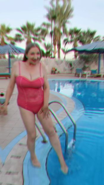 Pool time for busty granny