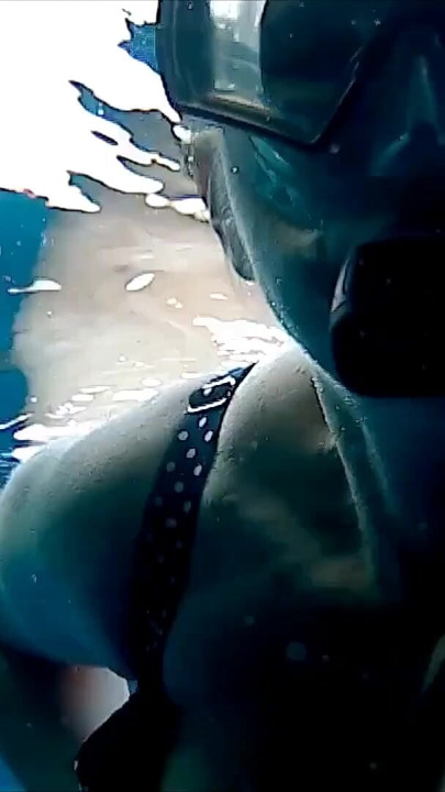 Huge natural tits and shaved pussy underwater flashing by hot granny MariaOld | Clip 1