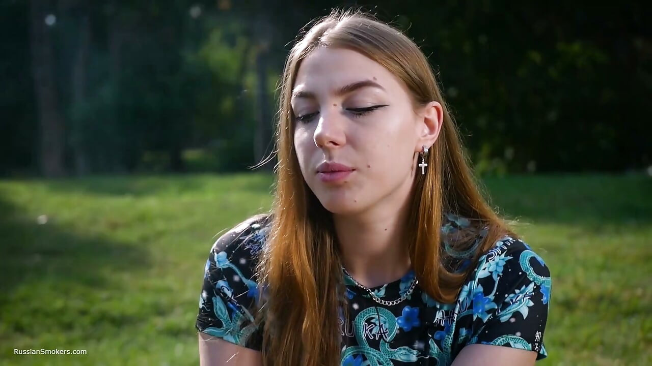 Seductive Russian Beauty Smoking Cigarette Studio Vibes